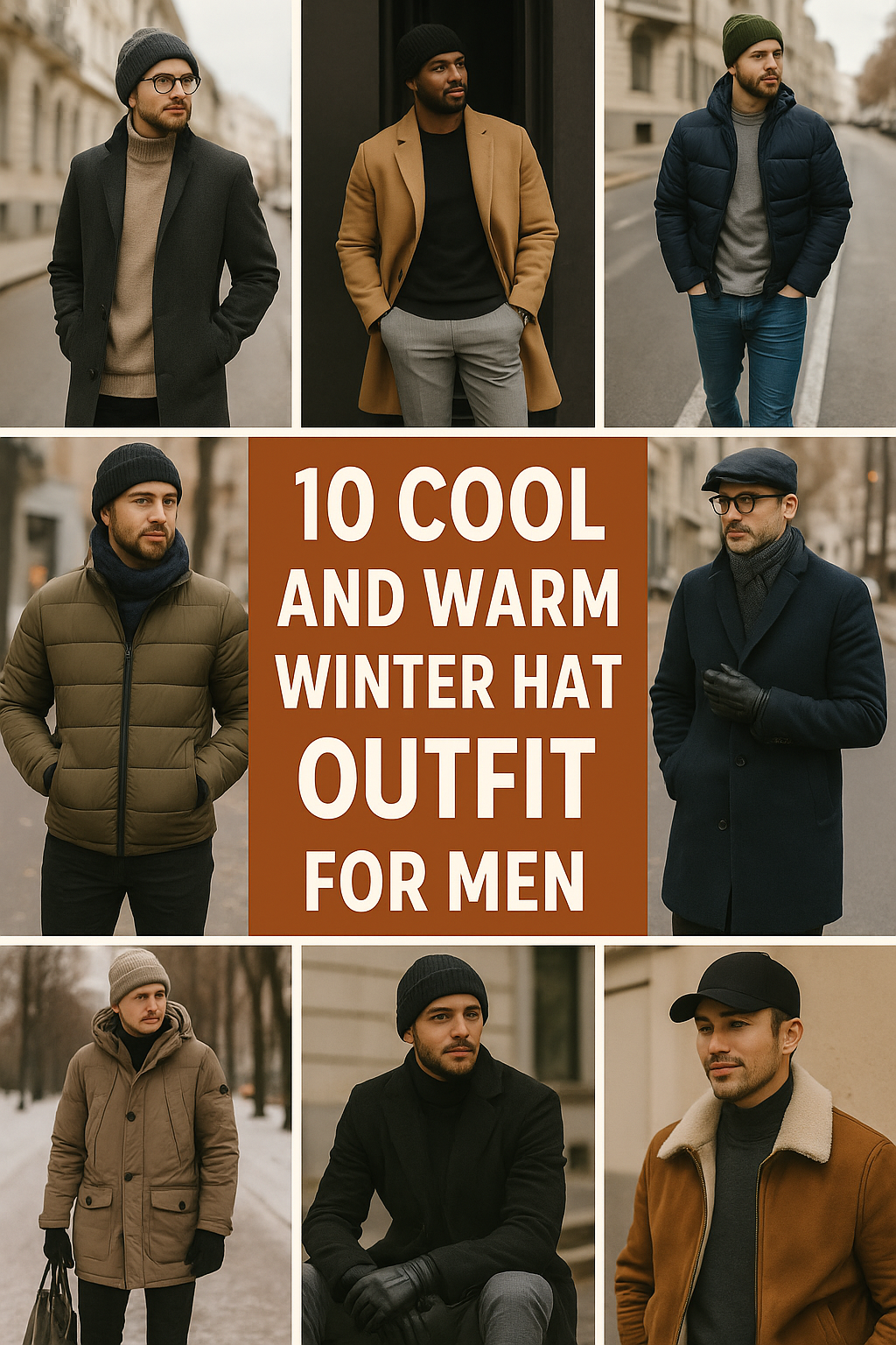 Discover 10 cool and warm winter hat outfit ideas for men. Stay stylish with beanies, wool hats, trapper hats, and modern winter layering looks.